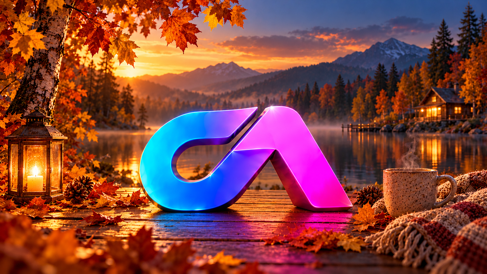 Farebné logo GREART v jesennej krajine s lampášmi a lístím